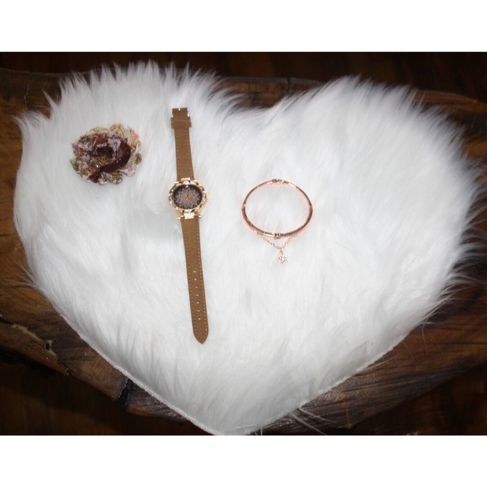 Women's Starry Sky Quartz Watch Bracelet Set Rose Gold Rhinestones Buckle Band